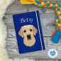 Preview: Designbeispiel der Impfpasshülle royalblau für den Labrador blond